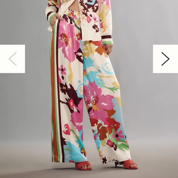 ANTHROPOLOGIE CONDITIONS APPLY FLORAL SATIN WIDE LEG (a134) - Picture 3 of 16